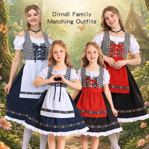 Dirndl 德式亲子装啤酒节连衣裙复古格子民族风节日派对扮演服饰
