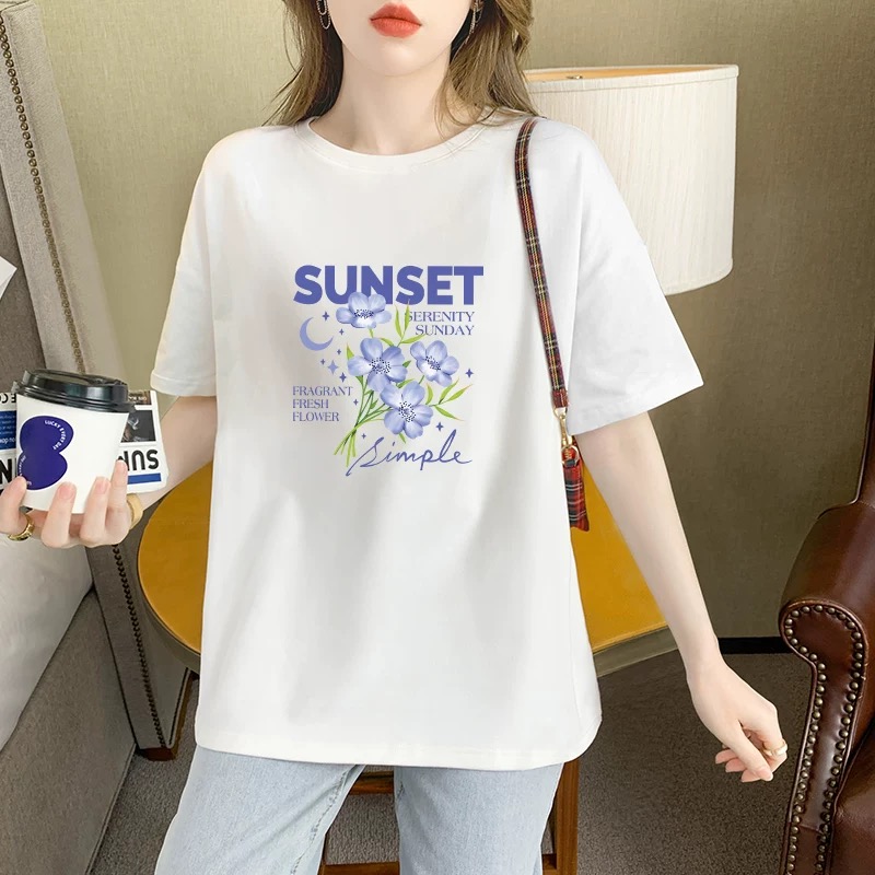 纯棉大版短袖t恤女2025新款宽松大码中长款体恤白色半袖上衣夏季