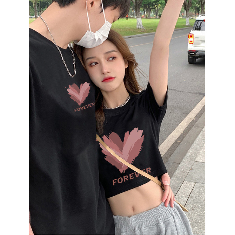 很仙的情侣装夏装高级特别设计感小众慵懒风一长一短短袖t恤上衣