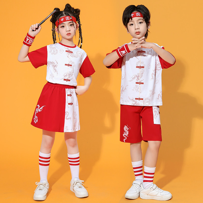 儿童中国风演出服女童唐装汉服男童嘻哈街舞套装六一啦啦队表演服