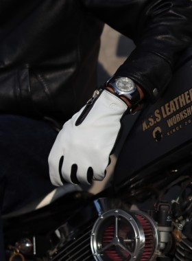 XSS LEATHER WORKSHOP复古机车黑白色骑行春夏鹿皮牛皮骑士手套