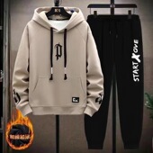 卫衣男加绒套装 秋冬青少年韩版 初中生帅气潮流连帽卫衣休闲两件套