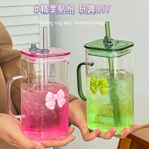 四季通用玻璃正方形吸管杯办公室