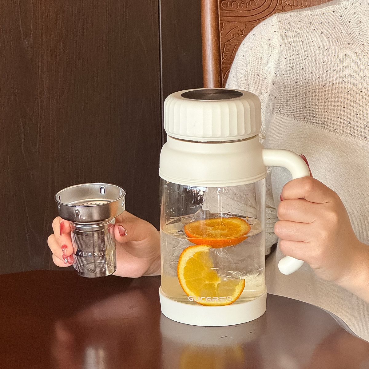 女新款大容量带手柄泡茶水杯简约高硼硅玻璃杯茶水分离办公室杯子