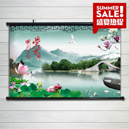 水墨国画写意山水风景画现代江南水乡客厅靠山聚宝盆风水装饰挂画