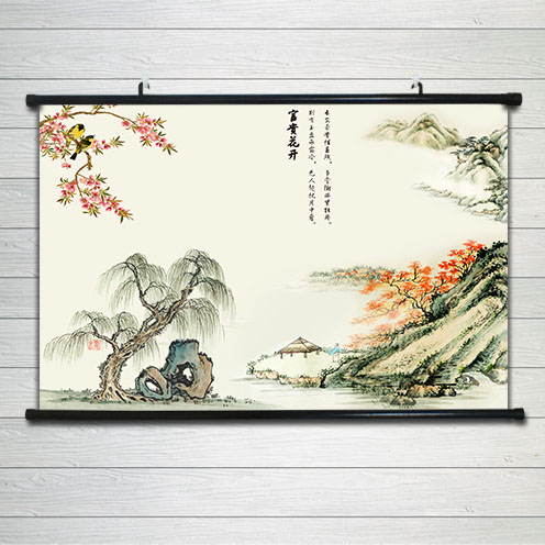 国画牡丹画中式客厅装饰画纯手绘花开富贵背景墙壁横幅挂画海报