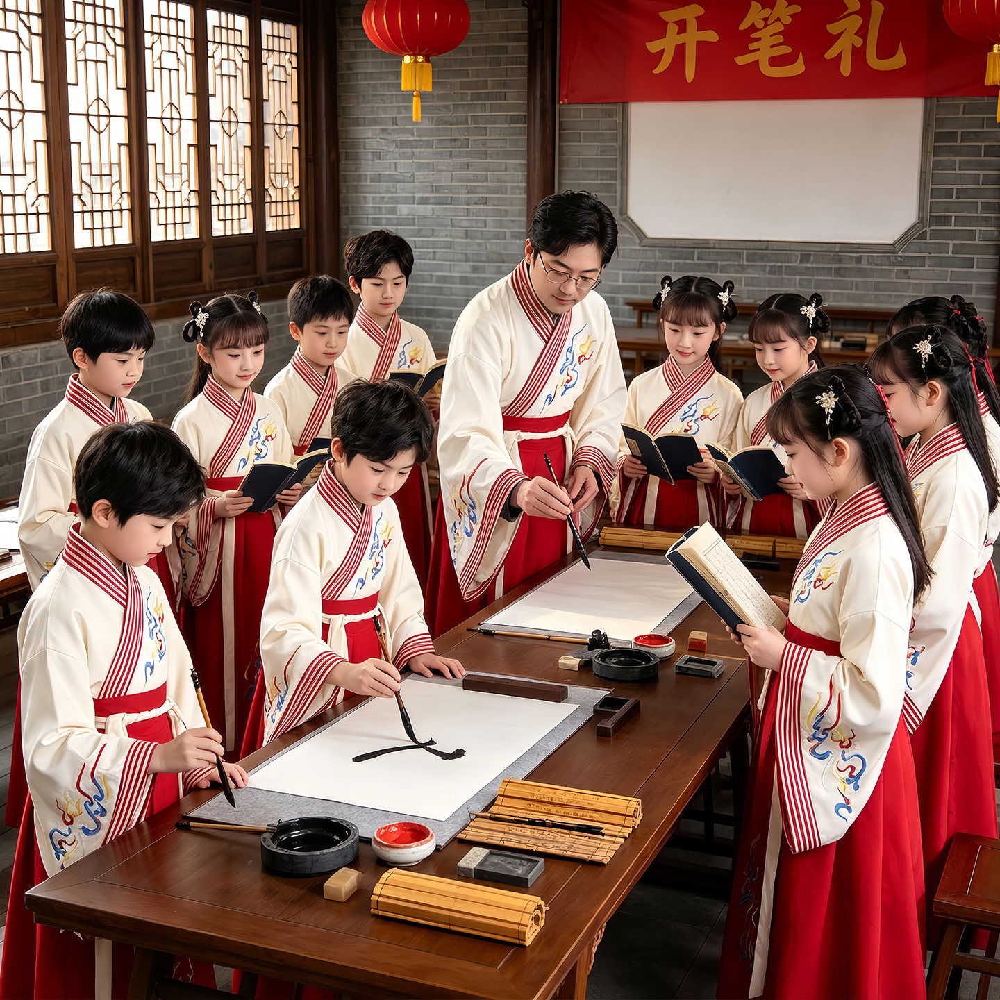 开笔礼儿童古装汉服国学服男童中国风表演服装古风朗诵书童演出服