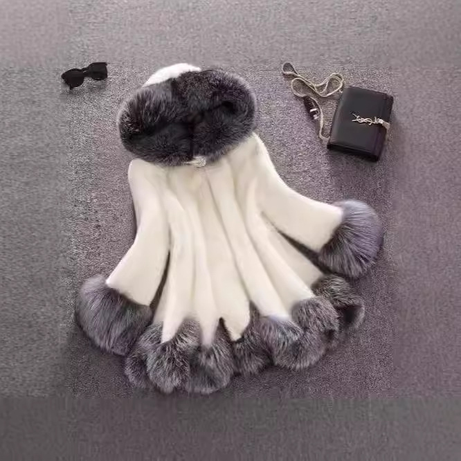 2024秋冬新款皮草外套女中长款大衣水貂绒狐狸毛领仿皮草女士