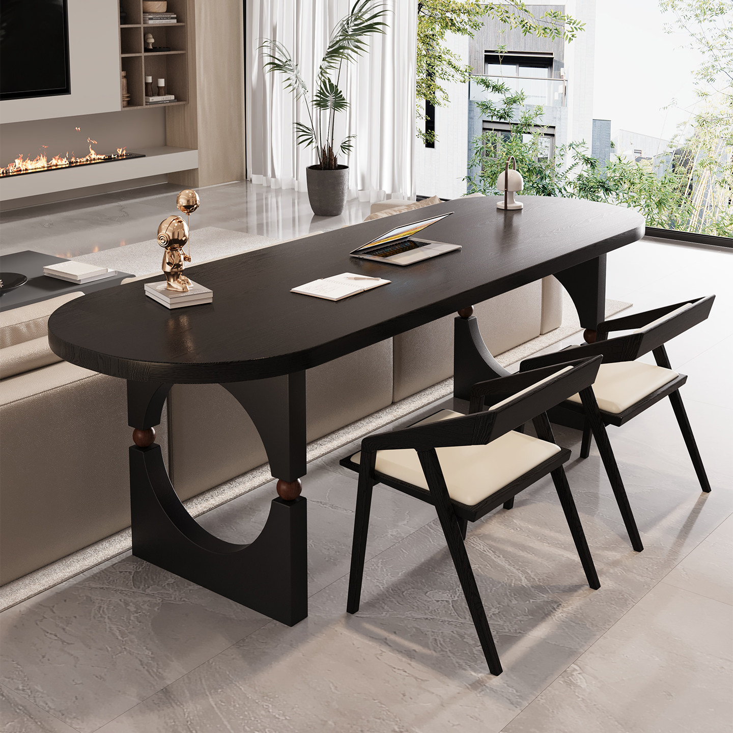 黑色实木书桌家用客厅意式极简横厅沙发后长条桌双人学习桌办公桌,住宅家具,书桌,淘宝优惠券,粉丝福利购,淘宝优惠卷