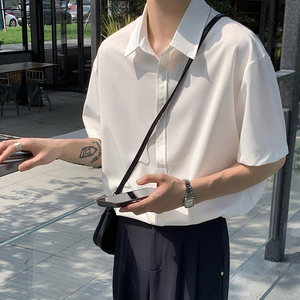 夏季轻奢风纯色短袖衬衫男高级感冰丝垂感宽松衬衣外套ＭX616-P50图片
