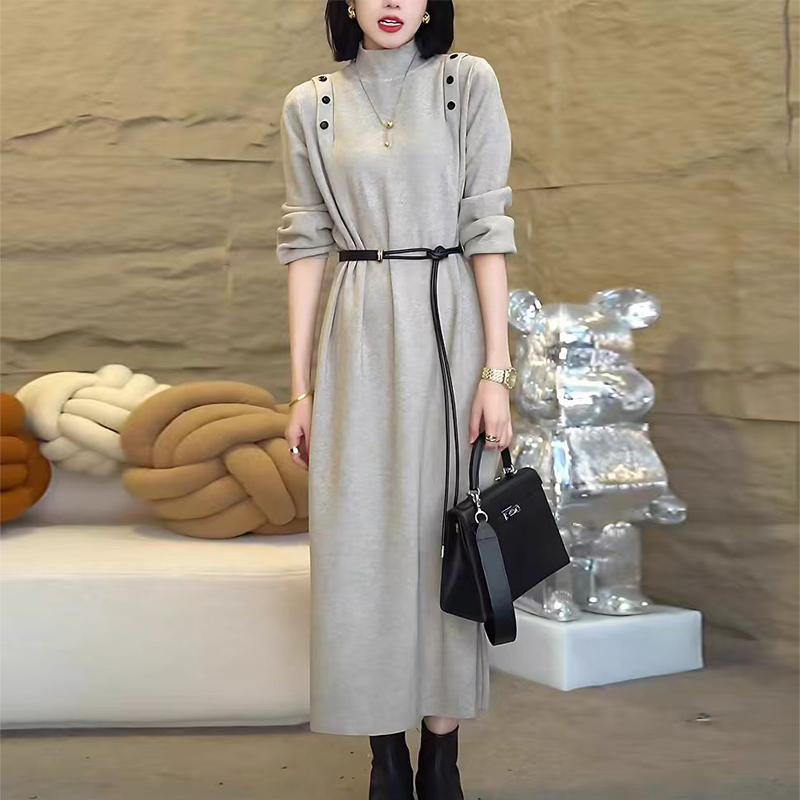 半高领针织连衣裙女春秋新款