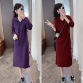 时尚 连帽高端新款 减龄休闲连衣裙女过膝气质裙子打底秋冬百搭