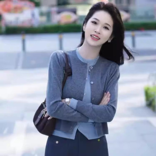 韩系轻奢假两件针织开衫女秋冬