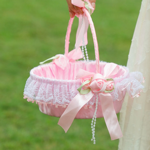 结婚用品婚礼花童撒花篮子公主花边蕾丝花篮居家收纳装 饰舞蹈道具