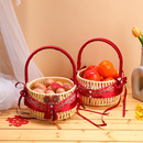 仿藤编手提花篮新中式 水果月子礼篮子 花童撒花居家收纳用野餐装