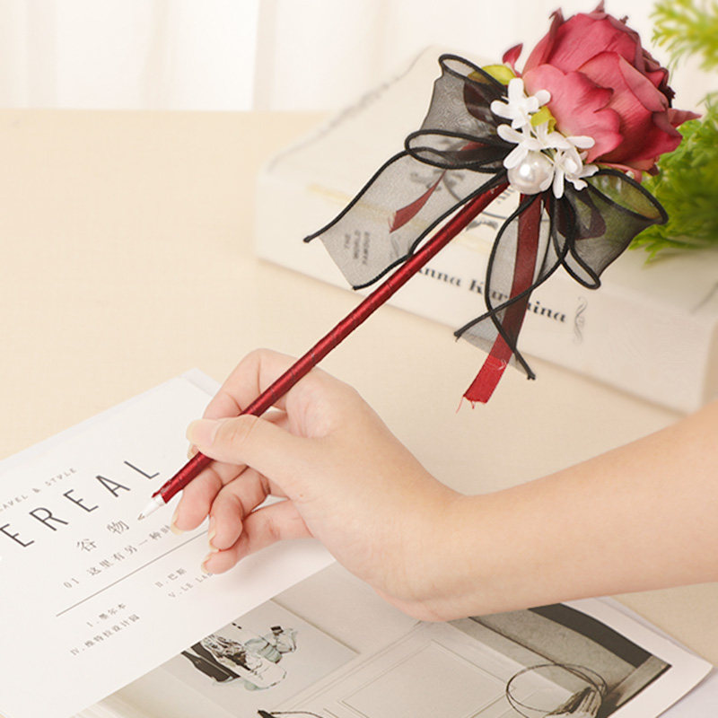 仿真花笔教师节女友礼物婚庆婚礼毕业典礼黑色签名签到笔可换笔芯