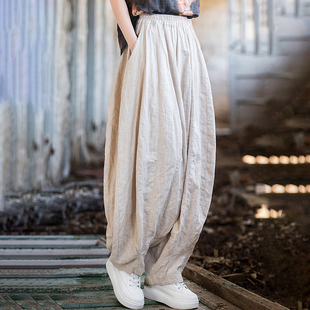 复古棉麻灯笼裤 苎麻休闲长裤 宽松哈伦裤 高腰萝卜裤 女春秋2025新款