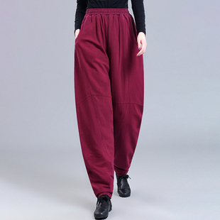 灯笼裤 亚麻高腰棉裤 宽松中式 外穿夹棉加厚棉麻萝卜裤 女冬2025新款