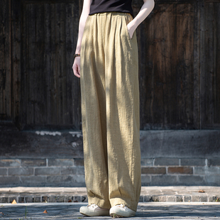 女春秋2026新款 高腰显瘦长裤 休闲裤 复古直筒裤 棉麻女裤 苎麻灯笼裤