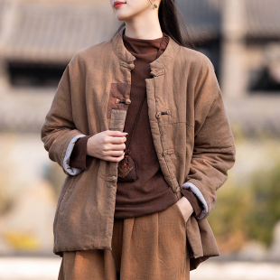 苎麻复古加厚棉服女冬2025新款 夹棉文艺禅修棉衣棉麻盘扣保暖棉袄