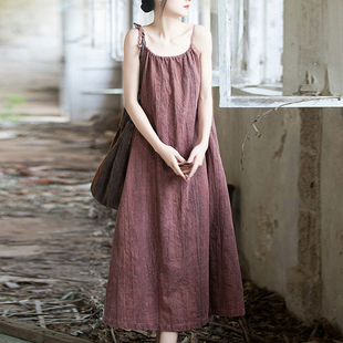 棉麻长裙子 宽松复古气质休闲女装 苎麻长款 吊带连衣裙女夏2025新款