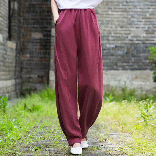休闲太极裤 宽松复古棉麻高端萝卜裤 高腰女春秋2025新款 苎麻灯笼裤