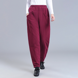 棉裤 加厚夹棉灯笼裤 中式 宽松复古民族风棉麻裤 女冬外穿 休闲萝卜裤