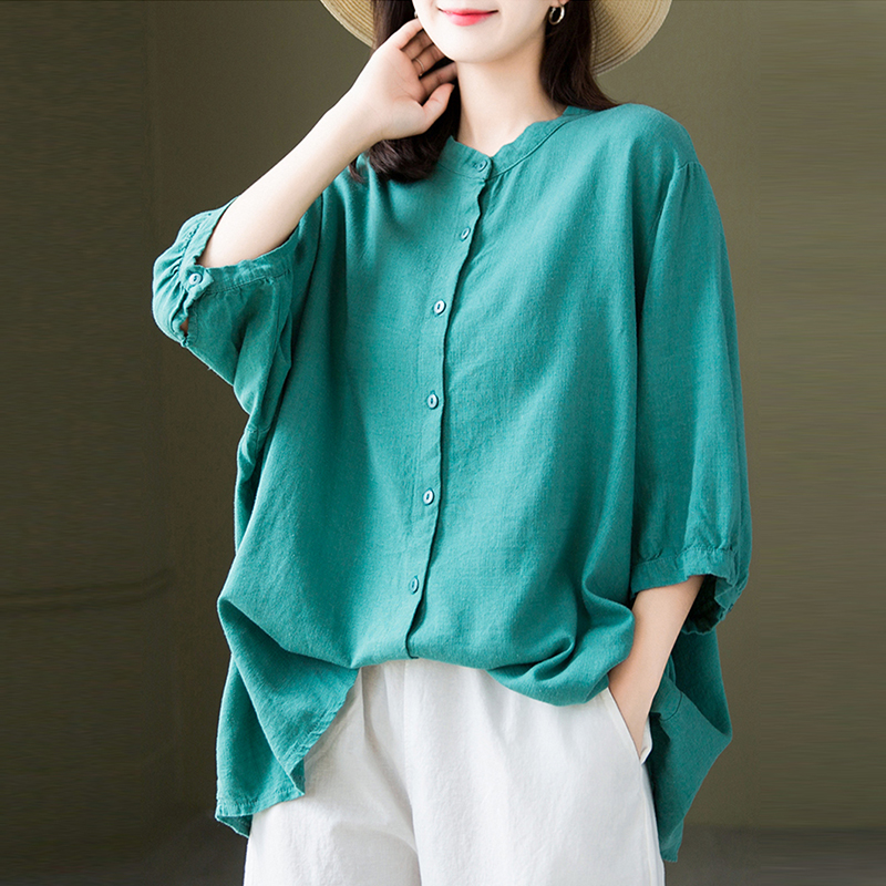 亚麻宽松CHSSNIKE复古中袖衬衫