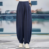 高端亚麻灯笼裤 子太极裤 女春秋2026新款 禅修棉麻宽松复古高腰长裤