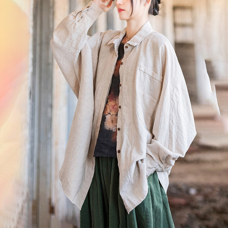 苎麻新中式衬衫女春秋2026新款复古长袖开衫宽松上衣棉麻衬衣外套