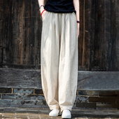 女春秋2026年新款 宽松复古太极裤 高端棉麻裤 亚麻灯笼裤 高腰萝卜裤