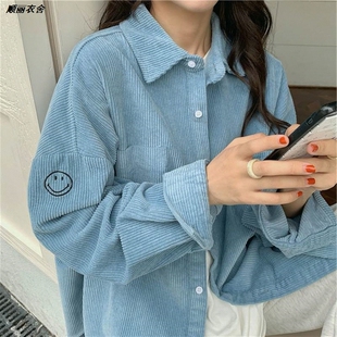 宽松原宿灯芯绒衬衣学生春秋2026新款韩版设计感衬衫外套女潮