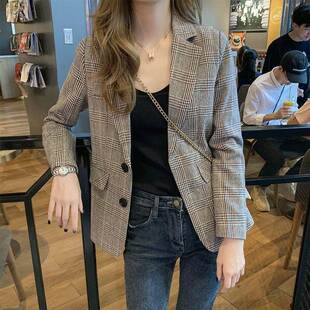 小西装外套女2026春秋季新款韩版学生短款网红小个子气质格子西服