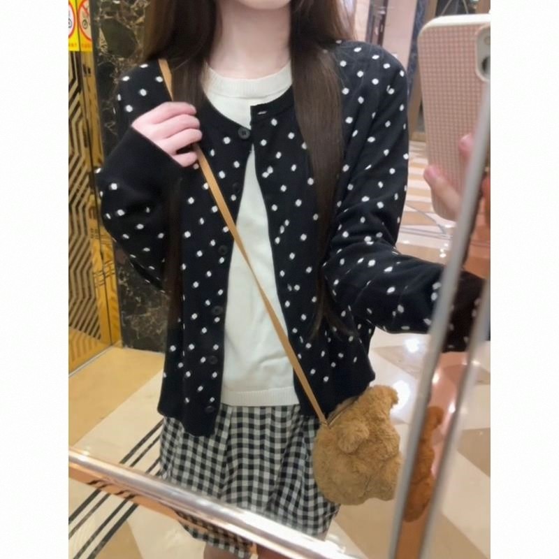 2025新款韩系波点秋冬穿搭软糯开衫毛衣外套女外搭针织衫短款上衣,女装/女士精品,毛针织衫,淘宝优惠券,粉丝福利购,淘宝优惠卷