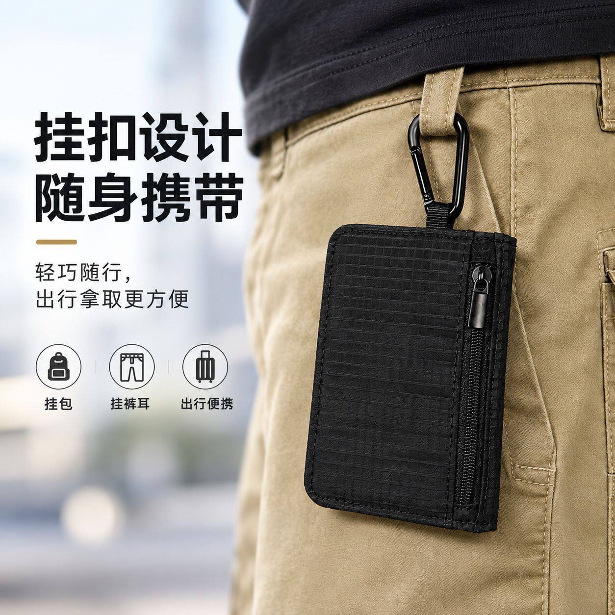 跨境新款RFID防盗刷零钱包休闲旅行隐藏式腰间零钱护照现金卡包