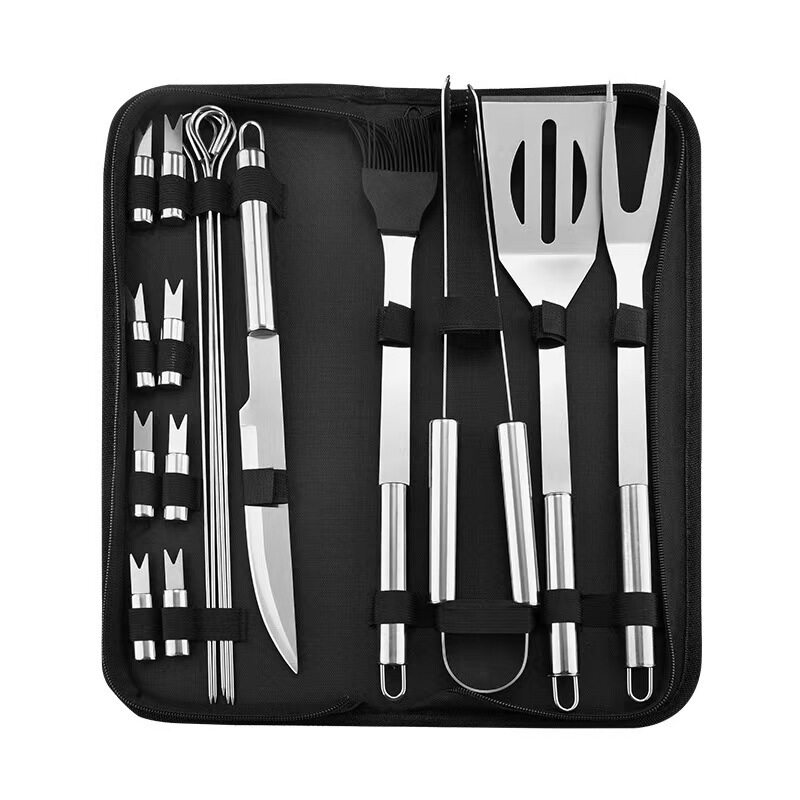 新品跨境烧烤布袋5件套BBQ烤具套装烧烤组合工具叉铲户外烧烤3件
