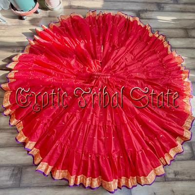 2025红色金边轻盈款ATS/FCBD美国部落风belly dance演出款大摆裙