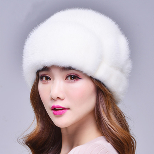 2023新款水貂毛皮草帽子冬季女款整张貂皮帽子韩版潮护耳贝雷帽子