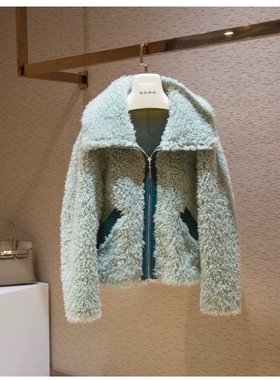 新款皮草外套女短款年轻时尚百搭显瘦皮毛一体大衣大翻领颗粒羊毛