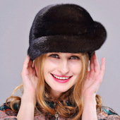 新款 进口水貂毛帽子冬季 裘皮女士礼帽保暖护耳整貂皮草帽子鸭舌帽