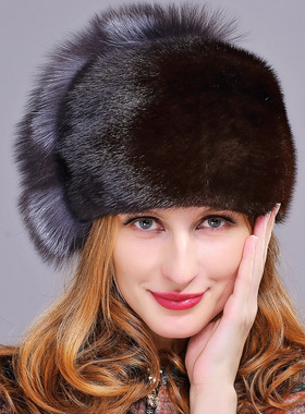 貂皮帽子女士冬季整貂水貂毛帽子中老年加厚保暖皮草帽子女妈妈帽