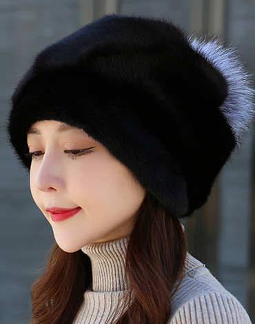 进口貂皮帽子女士冬季保暖护耳盆帽真皮草贝雷帽整貂狐狸毛球包头