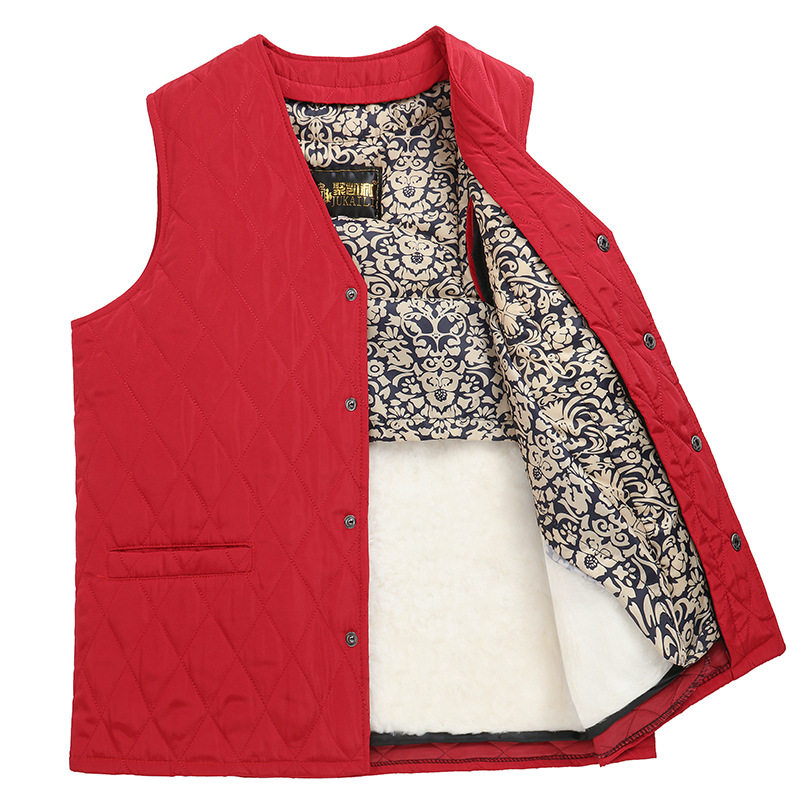 羊毛马甲女皮毛一体背心羊皮马夹妈妈奶奶装中老年人棉坎肩秋冬季