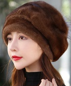 进口貂皮帽子女整貂中老年水貂皮草帽女士冬季 貂帽包头帽狐狸毛球