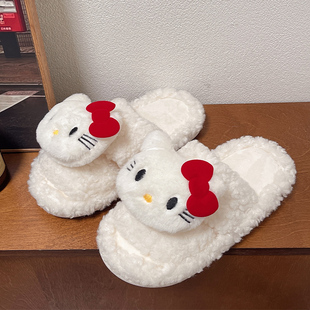 卡通kitty可爱羊羔毛绒保暖室内棉拖外穿软底防滑 雪莉玫女秋冬季