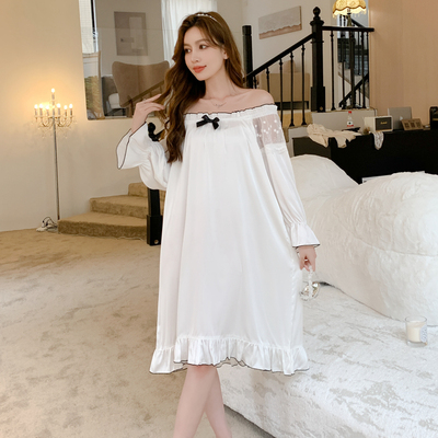 夏薄款睡衣女丝绸睡裙冰丝短袖连衣裙蕾丝性感宽松大码丝滑家居服