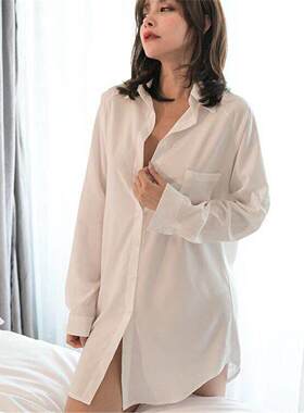 韩版遮屁股bf慵懒白色衬衫睡裙女宽松男友风性感可外穿春秋夏睡裙
