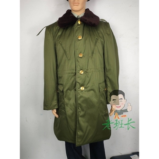 库存女士87尉官棉大衣 短款黄绿色棉衣大衣 带毛领老式军大衣加厚