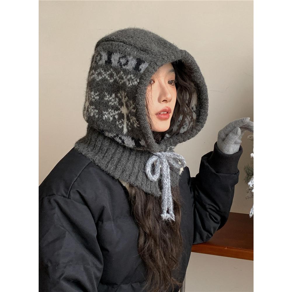 费尔岛雪花~韩系博主复古羊毛混纺拉法针织帽女秋冬保暖护耳帽子