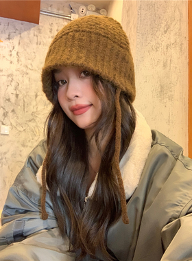 美拉德风~甜酷辫子毛线渔夫帽女秋冬韩版ins保暖护耳针织飞行帽潮